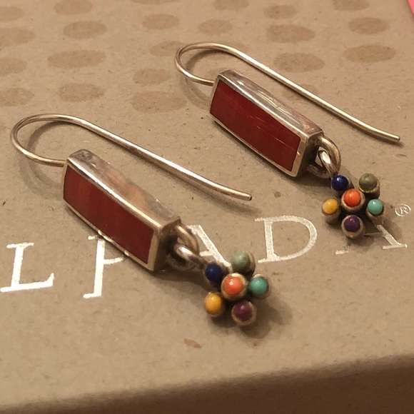 Vintage Silpada Sterling Silver Multi-Color Natural Stone Flower Earrings W1259 - Picture 5 of 16